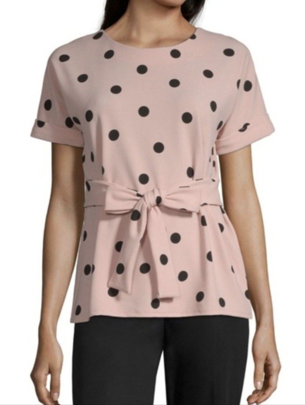 NWT. Worthington Pink Polka Dot Tie-Waist Blouse. Size M. #SW